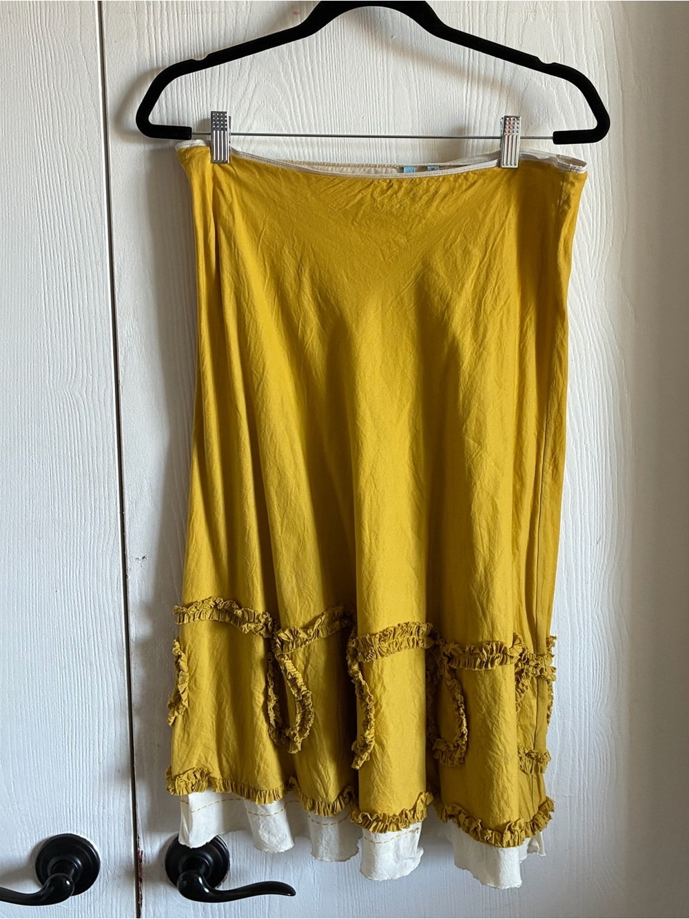 Anthropologie Aquarius Size M Ruffle Tiered Mini Skirt Mustard Yellow Boho